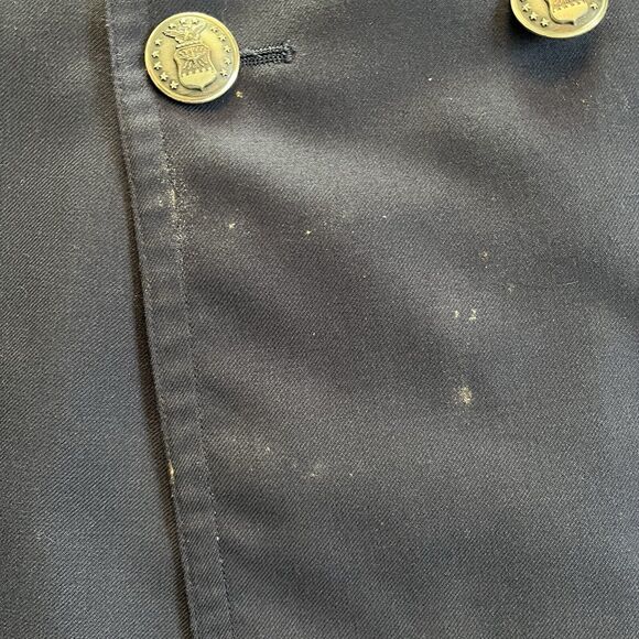 VINTAGE MARCIE DALE AIR FORCE OVERCOAT MENS 35 XS WOOL BLUE PEWTER BUTTONS 70s - Picture 3 of 13